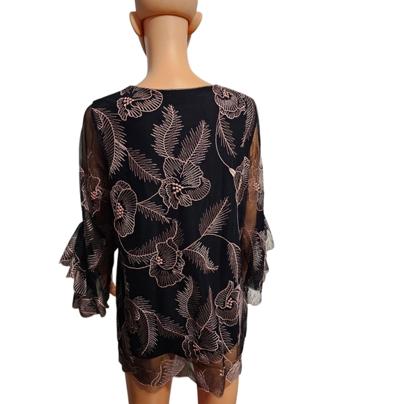 Alfani Floral Embroidered Flounce Sleeve Cottagecore Top Sz M - Picture 5 of 10
